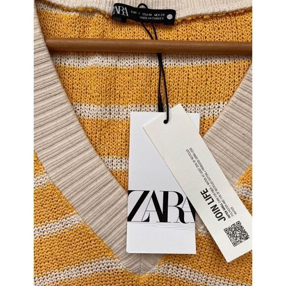 NWT Zara Yellow & White Striped Oversized V-Neck Knitted Sweater Vest, Medium - Picture 12 of 16